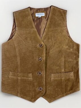 Vintage 90s Kathy Ireland Suede Leather Button Vest Brown Women’s Size M
